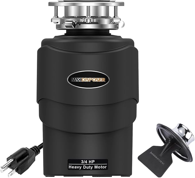 Garbage Disposal 3/4 HP Ultra Quiet powerful grinding Kitchen Food Waste Disposer with Power Cord Easy install, AC Motor Unit Continuous Feed Stainless Steel Grind 0.75 Horsepower (MAX-5)-HomvellaHome