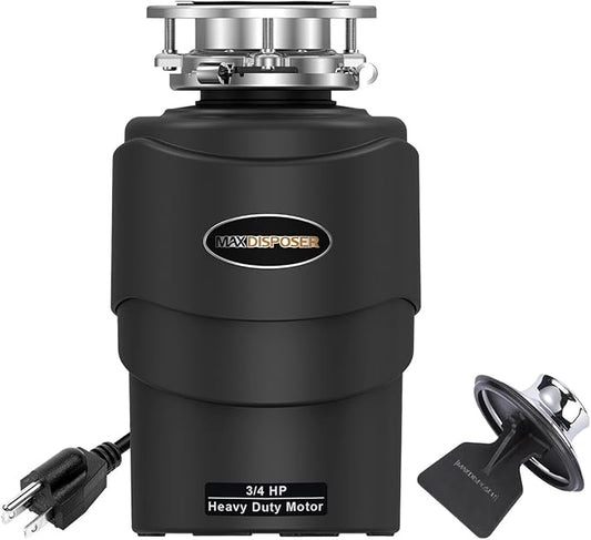 Garbage Disposal 3/4 HP Ultra Quiet powerful grinding Kitchen Food Waste Disposer with Power Cord Easy install, AC Motor Unit Continuous Feed Stainless Steel Grind 0.75 Horsepower (MAX-5)-HomvellaHome