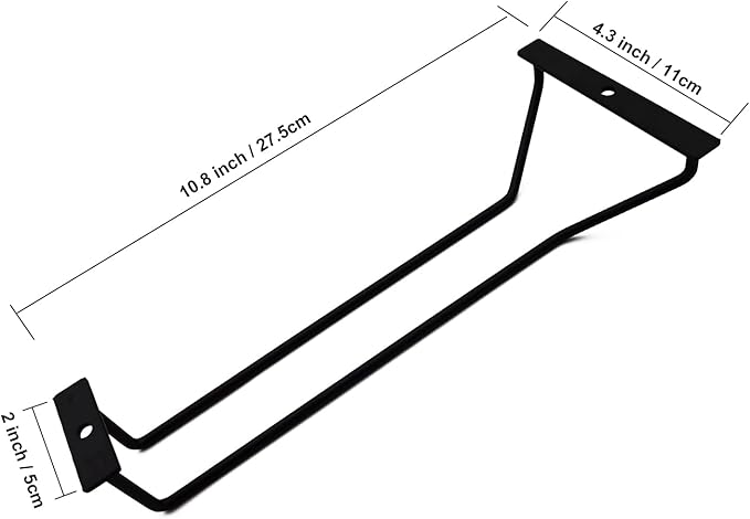 10.8 Inch Black Wine Glass Rack, Under Cabinet Wine Glass Holder Stainless Steel Stemware Rack - Hanging Stemware Holder for Cabinet Kitchen Bar, Set of 4-HomvellaHome