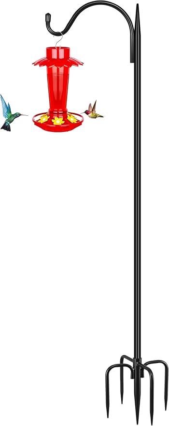 Gtongoko 63 Inch Shepherds Hooks for Outdoor with 5 Prongs Base, Adjustable Bird Feeder Pole Garden Hooks for Hanging Lanterns, Plants Baskets, Hummingbird Feeders, 1 Pack-HomvellaHome