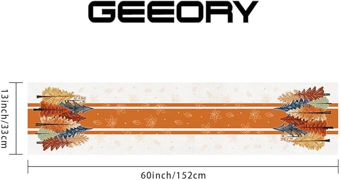 GEEORY Fall Watercolor Trees & Maple Leaves Striped Table Runner 13x60 Inch, Rustic Farmhouse Autumn Thanksgiving Decor for Kitchen, Dining, Indoor/Outdoor Holiday Dinner Party Orange GT157-60-HomvellaHome