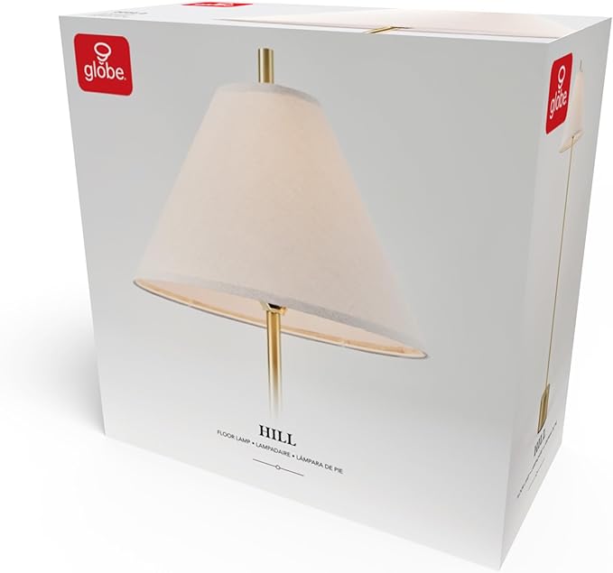 GLOBE Electric 61000060 60" Floor Lamp, Matte Brass Finish, Beige Linen Shade, Heavy Weighted Base, Rotary Switch on Shade, Modern Standing Light for Living Room, Home Office Accessories-HomvellaHome
