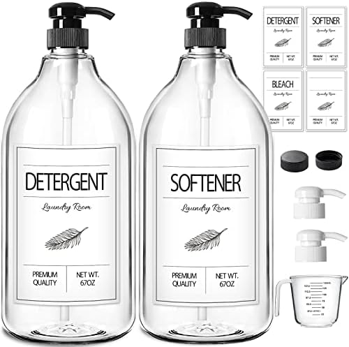GMISUN Laundry Detergent Dispenser, 2 Pack Liquid Laundry Soap Dispenser, 64oz Storage Container for Farmhouse Laundry Room Decor, Liquid Bottle Organizer for Detergent/Softener/Bleach-HomvellaHome