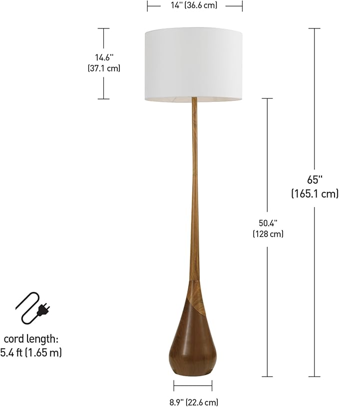 GLOBE Electric Novogratz x Harrington 65" Floor Lamp, 2-Tone Faux Wood Base, White Fabric Shade, Socket Rotary Switch 67225-HomvellaHome