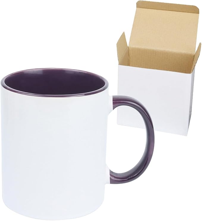 11oz White Ceramic Sublimation Coffee Mug in White Gift Box, Purple, Case of 12-HomvellaHome