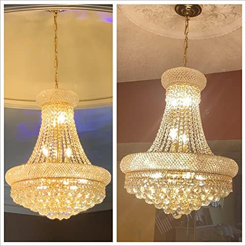 12 - Light Unique Empire Crystal Chandelier for Foyer Entryway Living Room Dining Room Bedroom Entryway Gold Finish-HomvellaHome