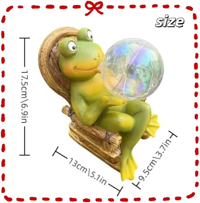 Garden Solar Frog Statue with Glowing Bubble Resin Figurine Outdoor Light Decor Hand-Painted Whimsy for Yard Patio Porch Fairy Decoration Housewarming Unique Gifti for Women-HomvellaHome