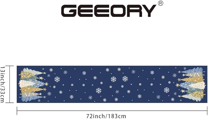 GEEORY Christmas Table Runner 13x72 Inch, Xmas Trees Snowflakes Holiday Decorative Farmhouse Table Decoration for Kitchen Dinning, Indoor Outdoor Dinner Party Decor (Blue) GT151-72-HomvellaHome