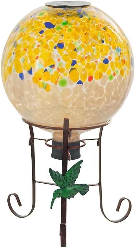 10" Diameter Solar Gazing Ball and 8.5" Metal Stand Indoor Outdoor Yard Art Ornament Coloful Spot Glass Globe Sphere Solar Gazing Balls for Garden,Lawn,Porch,Patio Birthday Gifts for Women,Mom-HomvellaHome