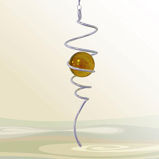 Gazing Ball Spiral Decorative Tail Wind Spinner Sun Catcher 11inch Tail and 2 inch Glass Orb. Wind Spinner Stabilizer Indoor Outdoor Garden Decoration -13 inch Height(Gold)-HomvellaHome
