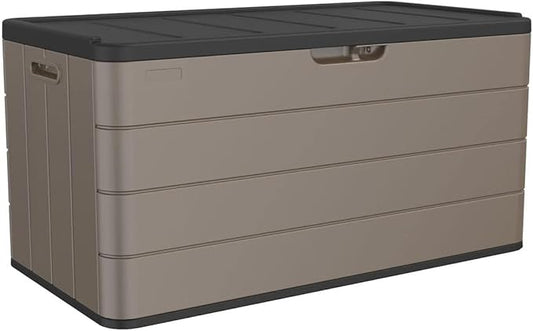 100 Gallon Plus Outdoor Storage Box Waterproof Lockable Resin Deck Box Large, Patio Storage Bin for Pool Accessories Cushion Furniture, Garden Tools, UV-Resistant Outside Delivery Brown-HomvellaHome