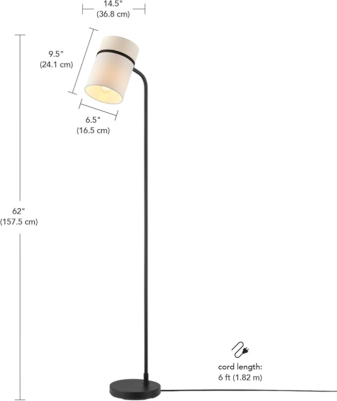 GLOBE Electric 61000145 62" Floor Lamp, Matte Black, White Fabric Shade, in-Line of/Off Foot Switch, 6-Foot Black Cord, Reading Light, Bedroom, Living Room, Home Decor-HomvellaHome