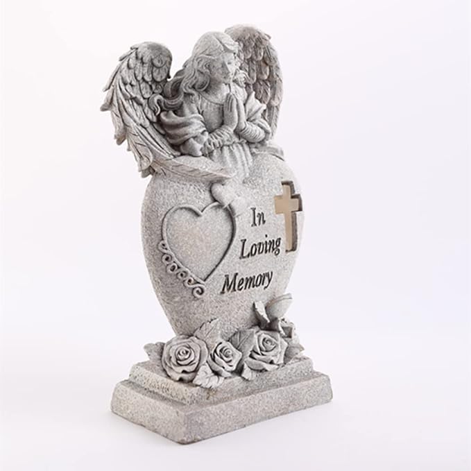 Garden Angel Statue with Cross Solar LED Light, Memorial Gifts for Loved Ones, Cemetery Grave Decorations-HomvellaHome