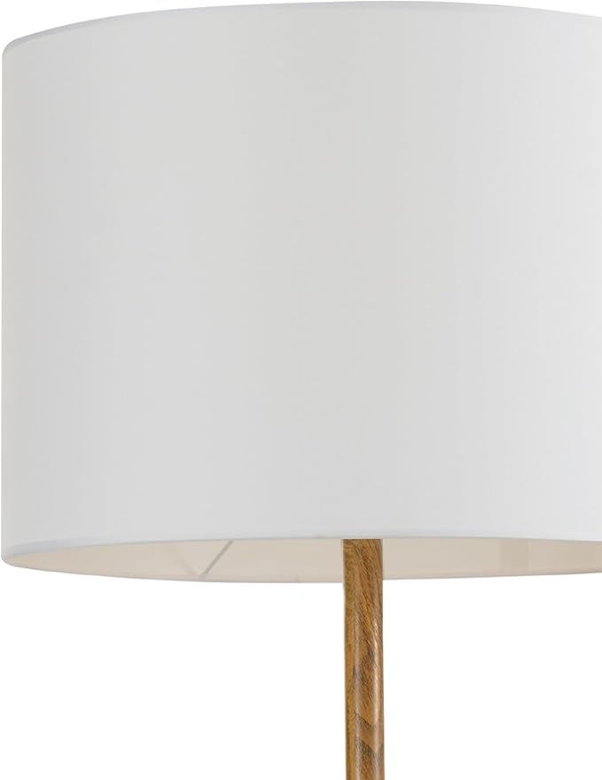 GLOBE Electric Novogratz x Harrington 65" Floor Lamp, 2-Tone Faux Wood Base, White Fabric Shade, Socket Rotary Switch 67225-HomvellaHome