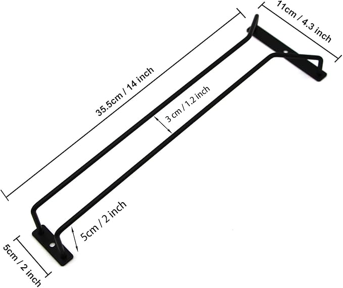 14-Inch Black Wine Glass Rack, Under Cabinet Wine Glass Holder Stainless Steel Stemware Rack - Hanging Stemware Holder for Cabinet Kitchen Bar, Set of 4-HomvellaHome