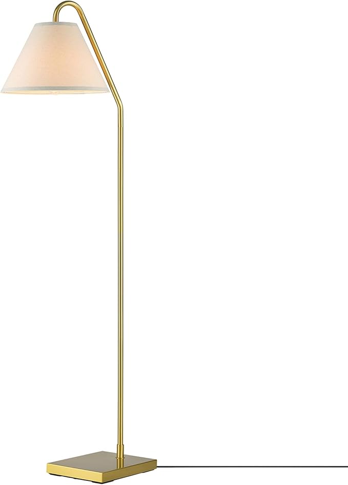 GLOBE Electric 61000147 62" Floor Lamp, Matte Brass, Beige Fabric Shade, On/Off Rotary Switch on Socket, 6-Foot Clear Cord, Reading Light, Bedroom, Living Room, Home Decor-HomvellaHome