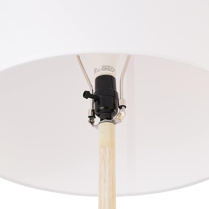 GLOBE Electric 52112 65" Floor Lamp, Faux Wood Finish, White Cotton Shade, Japandi Style, E26 Base, Modern Bedroom and Living Room Lighting-HomvellaHome