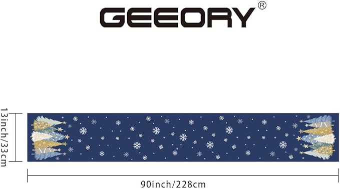 GEEORY Christmas Table Runner 13x90 Inch, Xmas Trees Snowflakes Holiday Decorative Farmhouse Table Decoration for Kitchen Dinning, Indoor Outdoor Dinner Party Decor (Blue) GT151-90-HomvellaHome