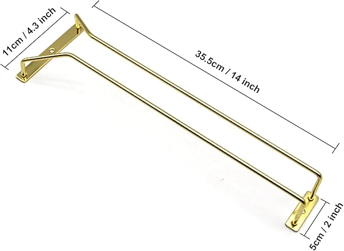 14-Inch Gold Wine Glass Rack, Under Cabinet Wine Glass Holder Stainless Steel Stemware Rack - Hanging Stemware Holder for Cabinet Kitchen Bar, Set of 4-HomvellaHome
