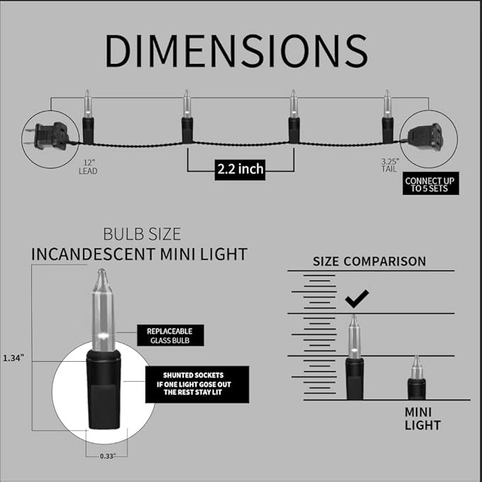 100LIGHTS Yellow Extra-Bright with End Connectors Christmas Decorative Lights 5.98m UL Certified Mini String Light Set Waterproof for Home Garden Holiday Christmas Tree Party Patio Wedding-HomvellaHome