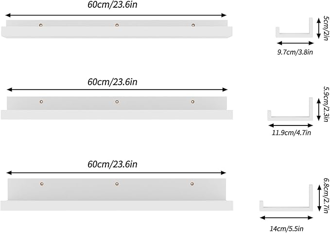 Giftgarden 24 Inch White Floating Shelves for Wall Mount, Modern Wood Wall Shelf Ledge for Bathroom Bedroom Living Room Kitchen Nursery Storage, Set of 3 Different Sizes-HomvellaHome