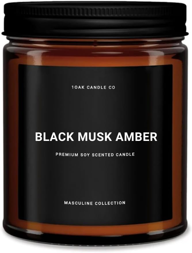 1OAK Black Musk Amber Candle - Soy Wax Scented Candle for Men - 7oz, Long Burning, Masculine - Premium Gift Option-HomvellaHome