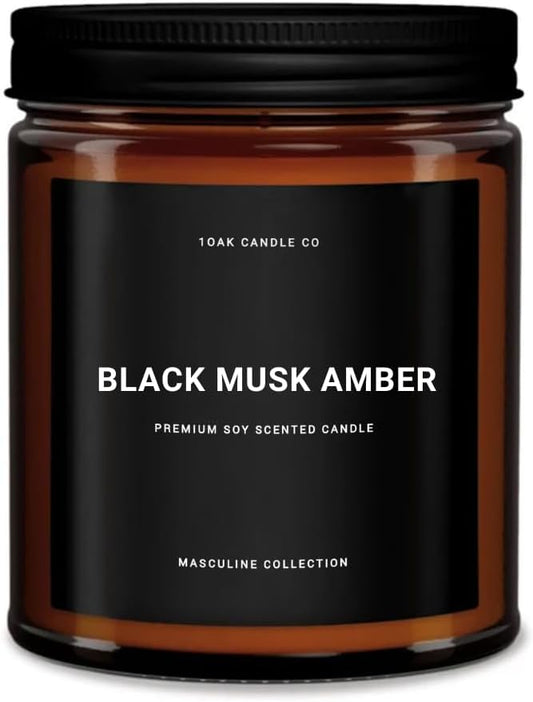 1OAK Black Musk Amber Candle - Soy Wax Scented Candle for Men - 7oz, Long Burning, Masculine - Premium Gift Option-HomvellaHome