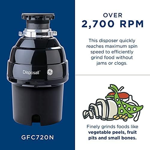 GE Disposall Continuous Feed 3/4 Horsepower Motor Garbage Disposer, Good for Grinding: Vegetable Peels & Small Bones, Easy Install Kit, Non-Corded, Recommended for 2-4 Person Homes, GFC720N-HomvellaHome