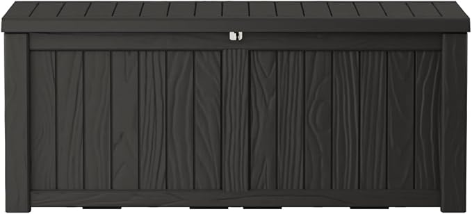 150 Gallon Outdoor Storage Box Waterproof Lockable Resin Deck Box Large, Patio Storage Bin for Pool Accessories Cushion Furniture, Garden Tools, UV-Resistant Outside Delivery Black-HomvellaHome