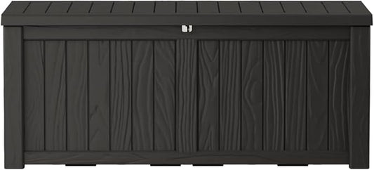 150 Gallon Lockable Resin Deck Box, Waterproof & UV-Resistant Outdoor Storage Box for Outdoor Cushion Storage, Garden Tools & Pool Accessories Storage, Black-HomvellaHome