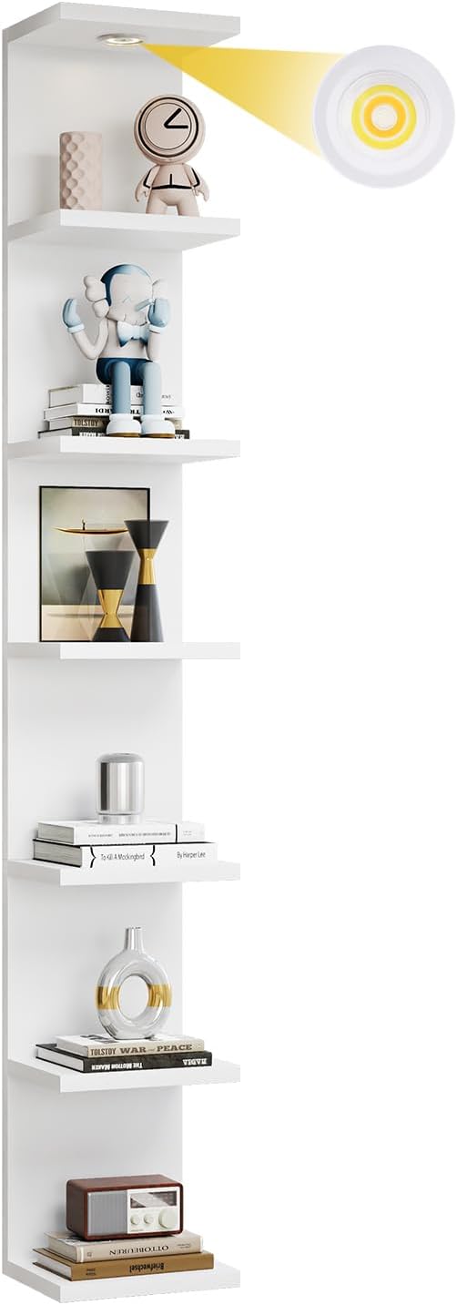 Versatile 7 Tier Shelf Unit 6.4Ft Lack Wall Shelf Unit with LED Floating Wall Shelf Unit Wall Mount Vertical Shelving for Storage Space Saving Organizer for Bedroom Living Room Office Display Decor-HomvellaHome