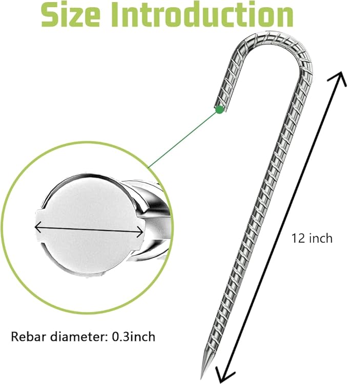 Ground-Stakes-Heavy-Duty-12 inch, J-Hook Rebar Stakes Galvanized Anti-Rust 20pcs Garden Stakes Metal Ground Anchors for Garden Dog Fence Chicken Coop Christmas Decorations Deer Fence-HomvellaHome