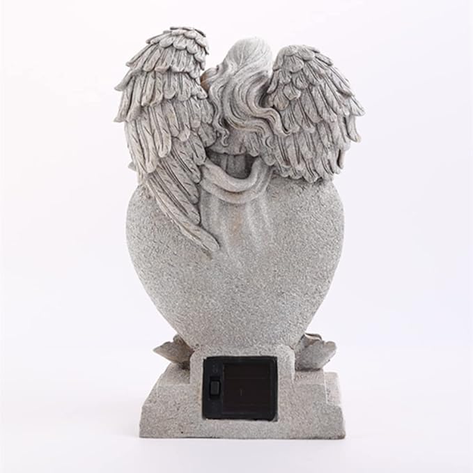 Garden Angel Statue with Cross Solar LED Light, Memorial Gifts for Loved Ones, Cemetery Grave Decorations-HomvellaHome