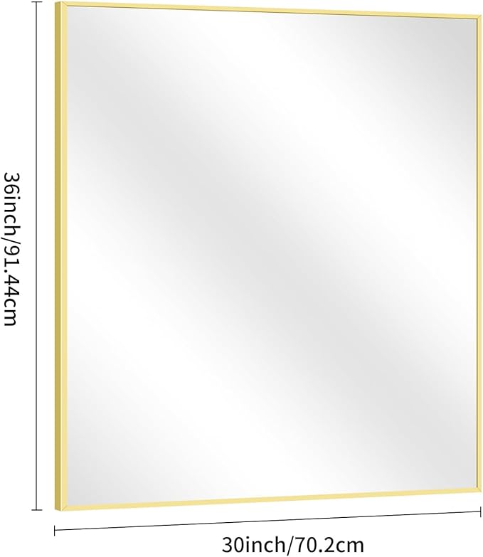 Gold Bathroom Mirror for Wall, 30x36 Inch Rectangle with Metal Frame, Modern Vanity for Bathroom Living Room, Entryway Hangs Horizontal or Vertical-HomvellaHome