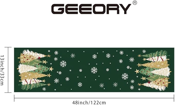GEEORY Christmas Table Runner 13x48 Inch, Xmas Trees Snowflakes Holiday Decorative Farmhouse Table Decoration for Kitchen Dinning, Indoor Outdoor Dinner Party Decor (Green) GT152-48-HomvellaHome