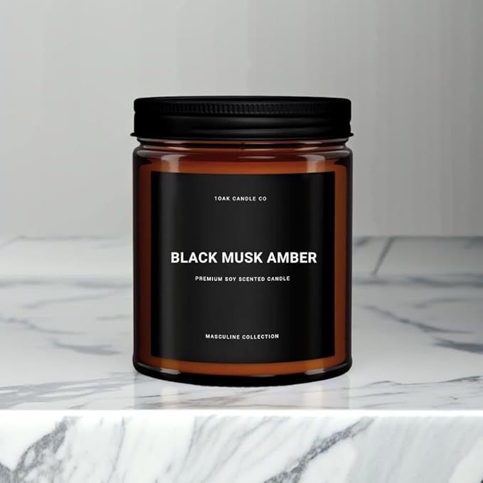 1OAK Black Musk Amber Candle - Soy Wax Scented Candle for Men - 7oz, Long Burning, Masculine - Premium Gift Option-HomvellaHome