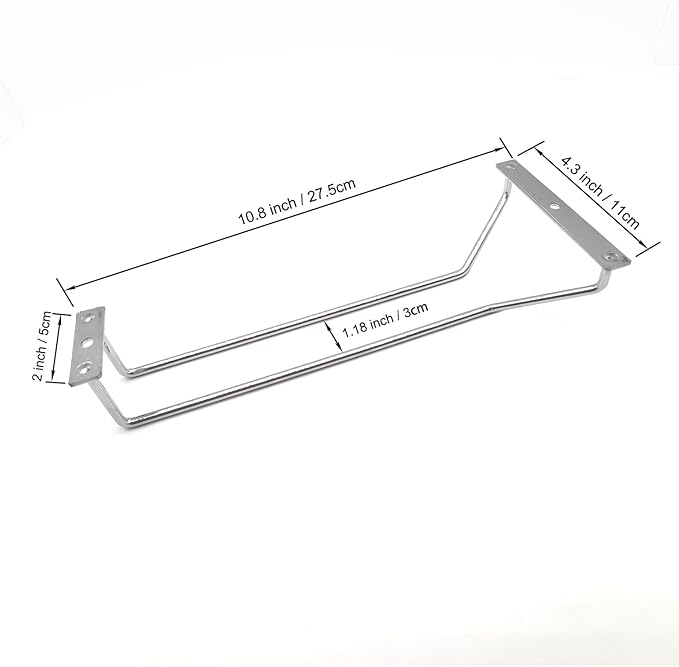 10.8 Inch Wine Glass Rack, Under Cabinet Wine Glass Holder, Wine Glass Hangers Under Shelf, Chrome Finish Stemware Rack, Hanging Stemware Holder for Cabinet Kitchen Bar, Set of 4-HomvellaHome