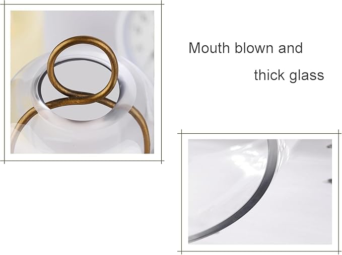 16" High Versatile Modern Metal Hurricane Lantern with Handmade Sturdy Glass Dome for Pillar Candle & Plants (Brass, 6.3"x16.5")-HomvellaHome