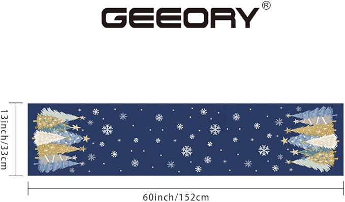 GEEORY Christmas Table Runner 13x60 Inch, Xmas Trees Snowflakes Holiday Decorative Farmhouse Table Decoration for Kitchen Dinning, Indoor Outdoor Dinner Party Decor (Blue) GT151-60-HomvellaHome