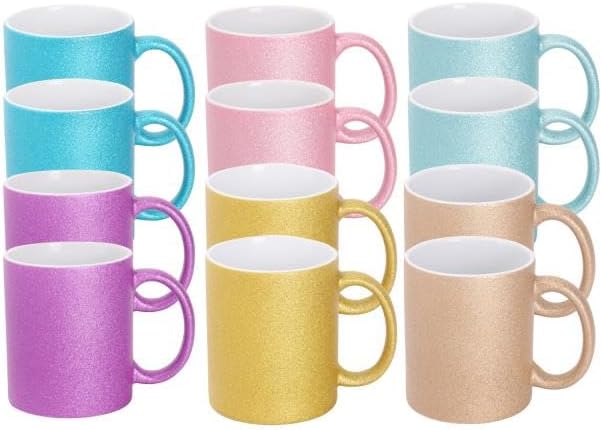 11oz White Ceramic Sublimation Coffee Mug in White Gift Box, 6 Sparkling Mixed Colors, Case of 12-HomvellaHome