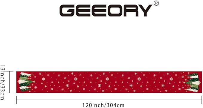 GEEORY Christmas Table Runner 13x120 Inch, Xmas Trees Snowflakes Holiday Decorative Farmhouse Table Decoration for Kitchen Dinning, Indoor Outdoor Dinner Party Decor (Red) GT150-120-HomvellaHome