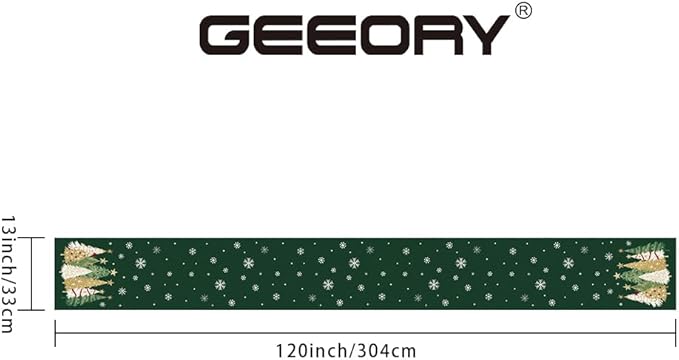 GEEORY Christmas Table Runner 13x120 Inch, Xmas Trees Snowflakes Holiday Decorative Farmhouse Table Decoration for Kitchen Dinning, Indoor Outdoor Dinner Party Decor (Green) GT152-120-HomvellaHome