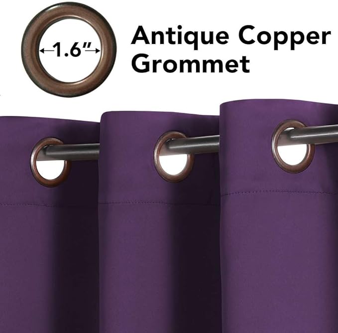 H.VERSAILTEX Ultra Soft Microfiber Thermal Insulated Antique Copper Grommet Blackout Curtains/Window Treatment Draperies 52 by 72 - Inch for Living Room/Bedroom,Set of 2 - Plum Purple-HomvellaHome