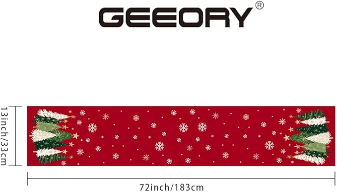 GEEORY Christmas Table Runner 13x72 Inch, Xmas Trees Snowflakes Winter Holiday Decorative Farmhouse Table Decorations for Kitchen Dinning, Indoor Outdoor Dinner Party Decor (Red) GT150-72-HomvellaHome