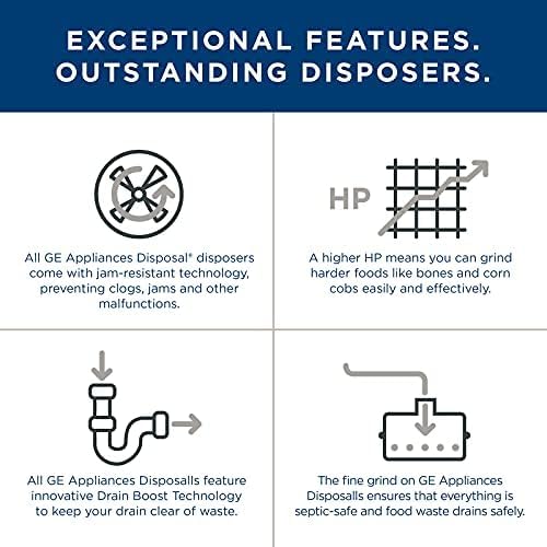 GE Disposall Continuous Feed 1 Horsepower Motor Garbage Disposer, Good for Grinding: Cooked Meat, Beans, & Seeds, Easy Install Kit, Non-Corded, Recommended Families of 4 or More, GFC1020N-HomvellaHome