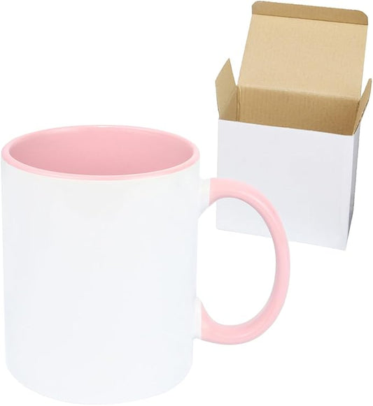11oz White Ceramic Sublimation Coffee Mug in White Gift Box, Pink, Case of 12-HomvellaHome