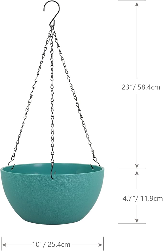 10 inch Hanging Planters for Outdoor Indoor Plants with Drainage Holes and Chain, 2 Pack Round Hanging Flower Pots for Garden Home Porch Decor, Blue Green-HomvellaHome