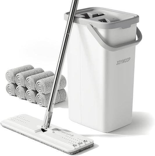 JOYMOOP Mop and Bucket Set, Dust Mops for Floor Cleaning, Wall Mop with 8 Microfiber Mop Head Replacement