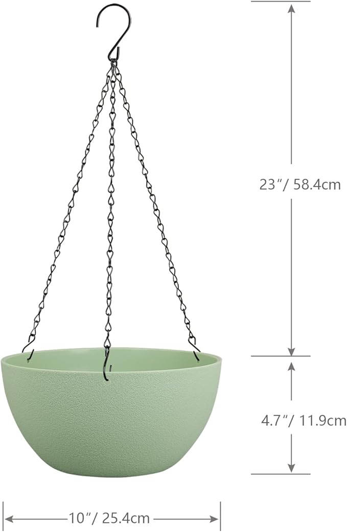 10 inch Hanging Planters for Outdoor Indoor Plants with Drainage Holes and Chain, 2 Pack Round Hanging Flower Pots for Garden Home Porch Decor,Green-HomvellaHome