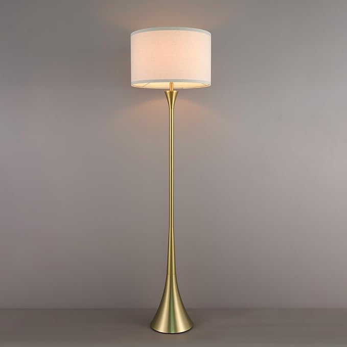 GLOBE Electric 61000150 60" Floor Lamp, Antique Brass Finish, Beige Fabric Shade, Mid-Century Modern Standing Lamp, E26 Base, Sustainable Design for Living Rooms and Bedrooms-HomvellaHome